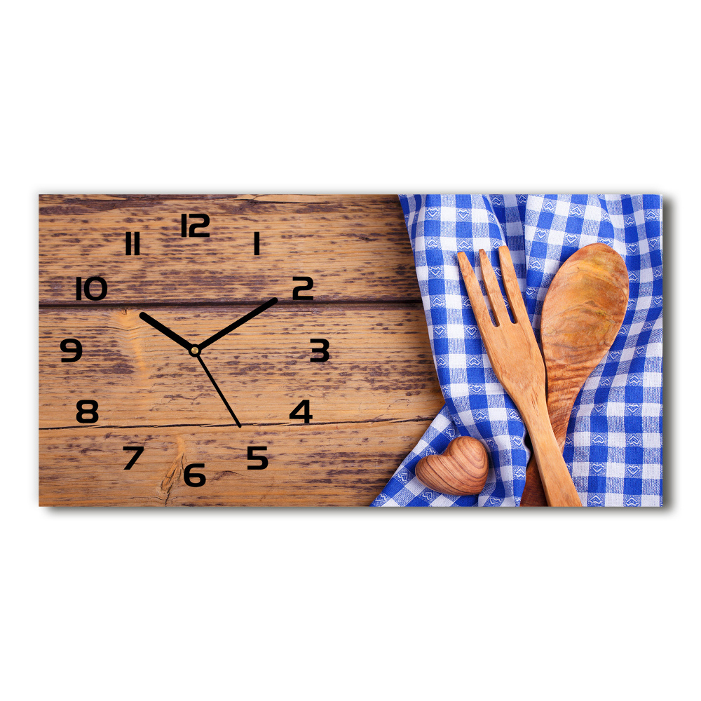 Horizontal rectangular wall clock Wooden cutlery