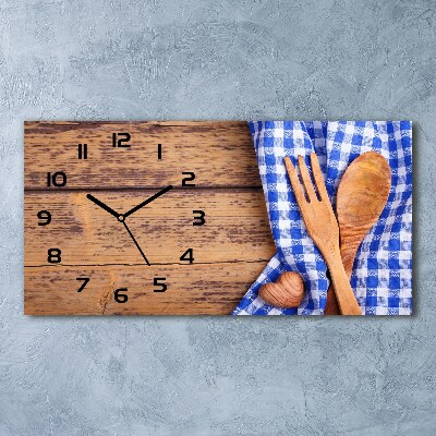 Horizontal rectangular wall clock Wooden cutlery