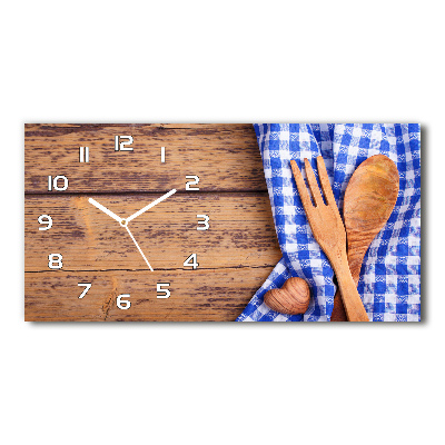 Horizontal rectangular wall clock Wooden cutlery