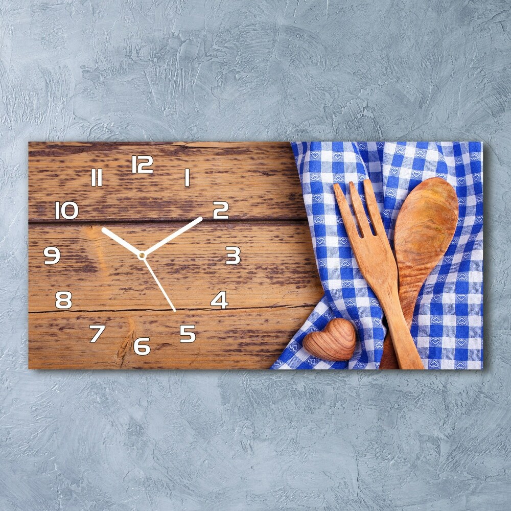 Horizontal rectangular wall clock Wooden cutlery