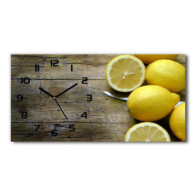 Horizontal rectangular wall clock Lemons on wood