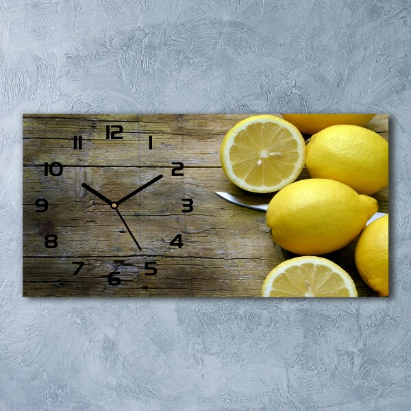 Horizontal rectangular wall clock Lemons on wood