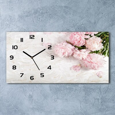 Horizontal rectangular wall clock Peonies