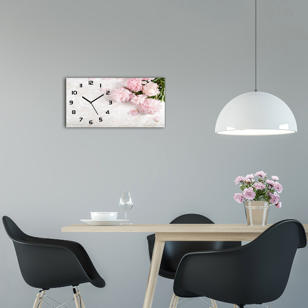 Horizontal rectangular wall clock Peonies