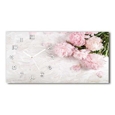 Horizontal rectangular wall clock Peonies