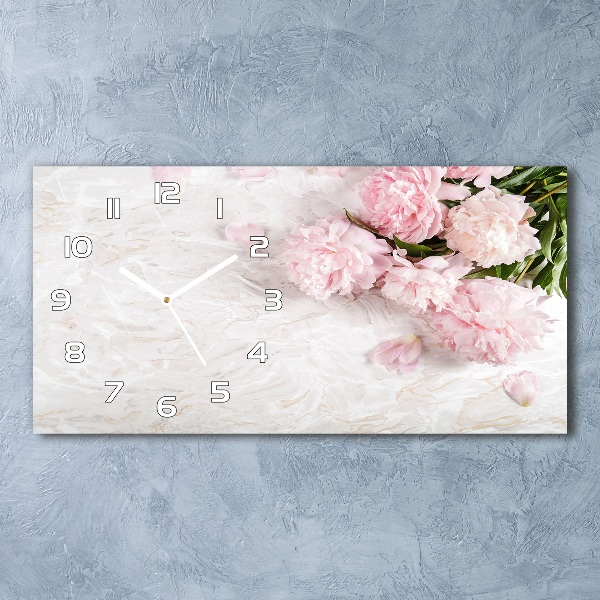 Horizontal rectangular wall clock Peonies