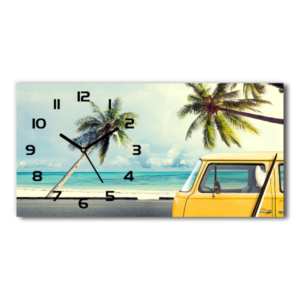 Horizontal rectangular wall clock Beach van