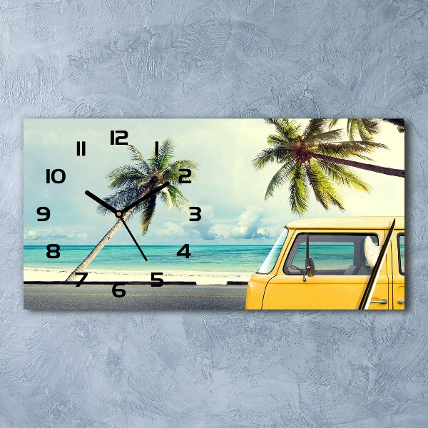 Horizontal rectangular wall clock Beach van