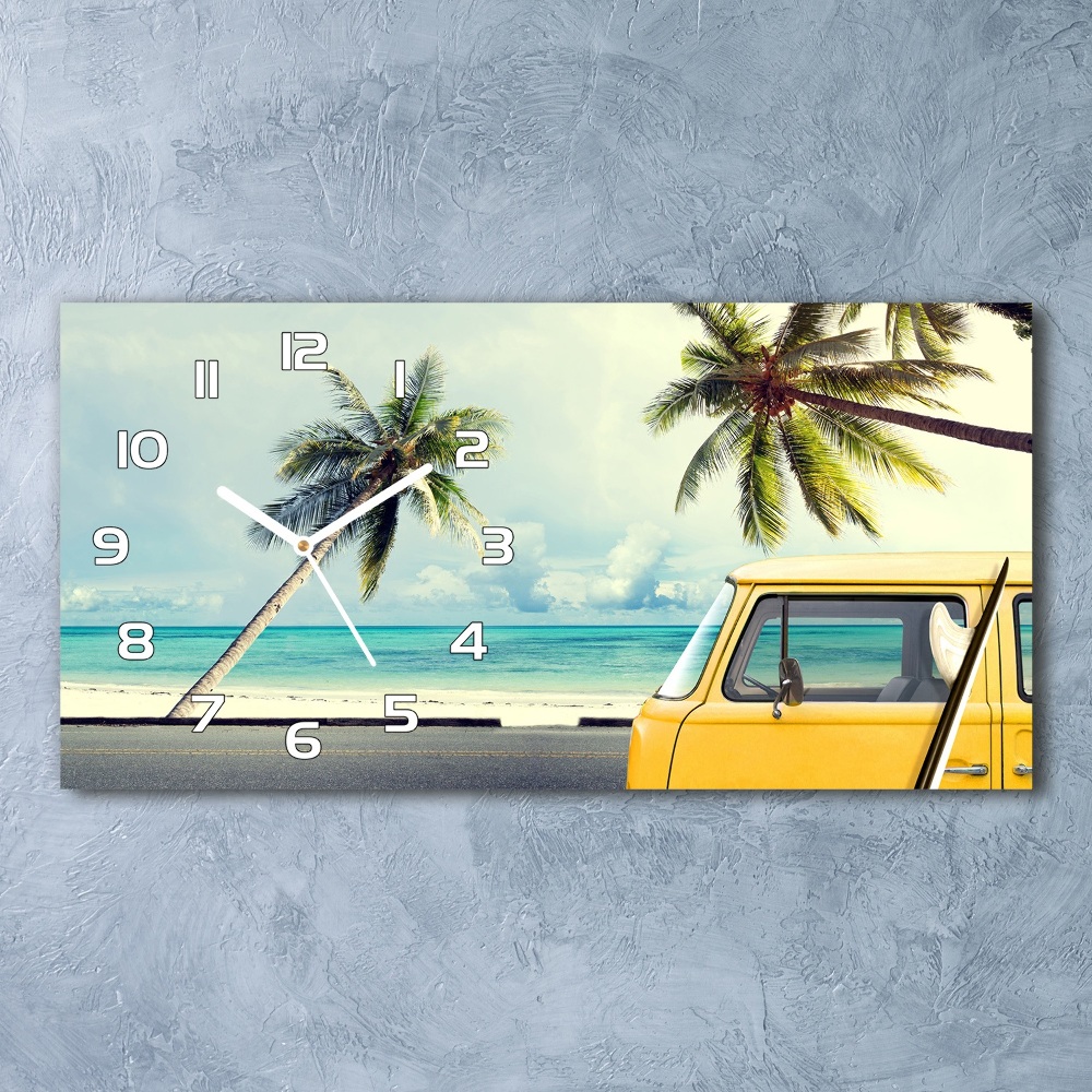 Horizontal rectangular wall clock Beach van