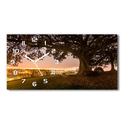 Horizontal rectangular wall clock Old tree