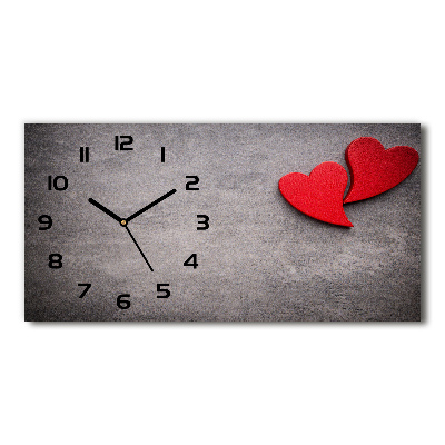 Horizontal wall clock Red hearts