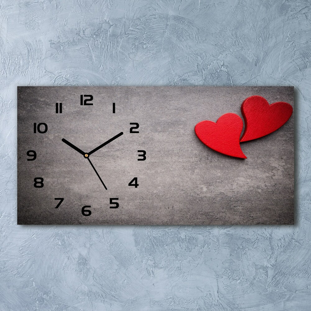 Horizontal wall clock Red hearts