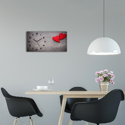 Horizontal wall clock Red hearts