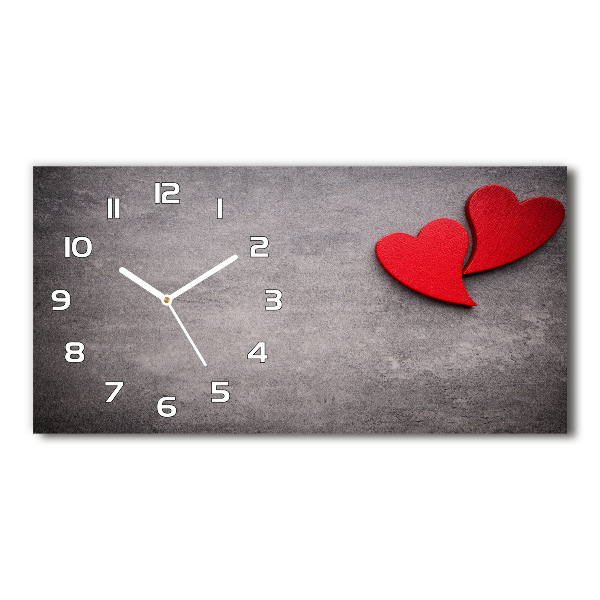 Horizontal wall clock Red hearts