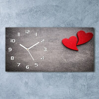 Horizontal wall clock Red hearts