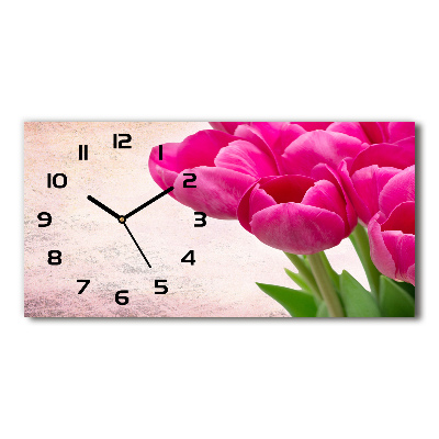 Horizontal wall clock Pink tulips