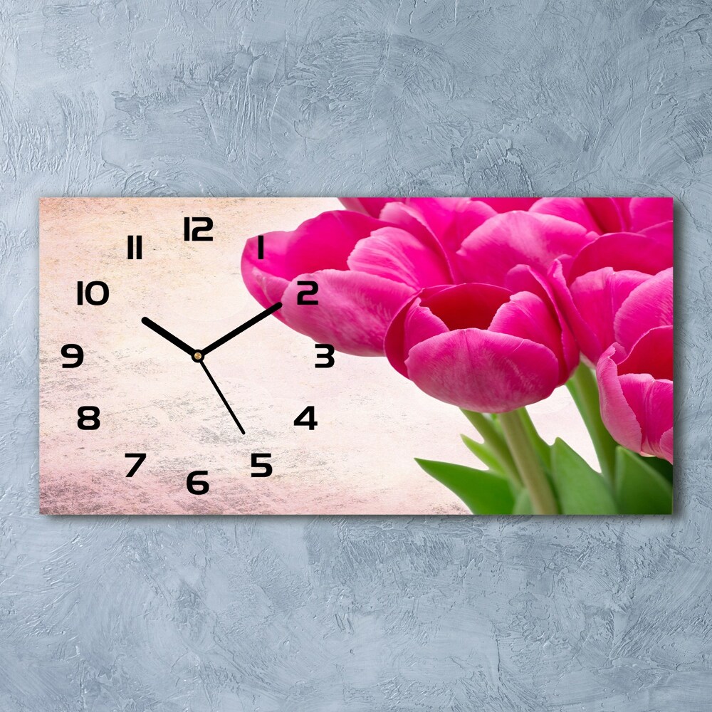 Horizontal wall clock Pink tulips