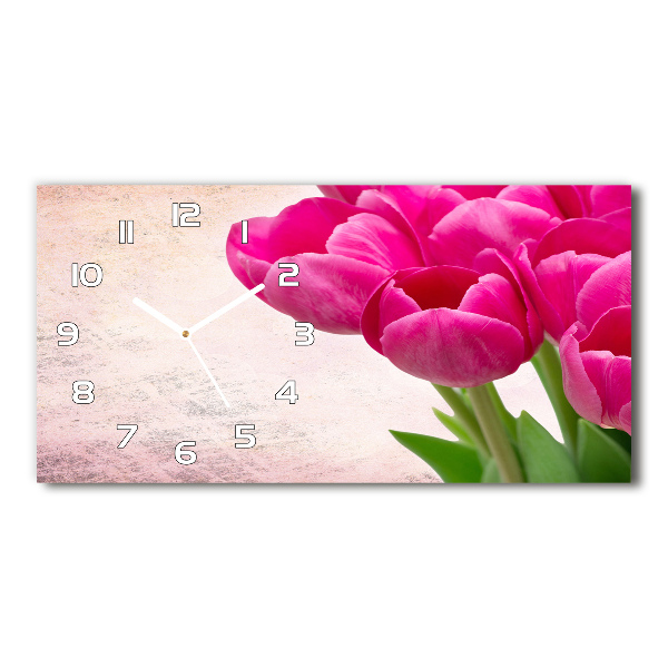 Horizontal wall clock Pink tulips