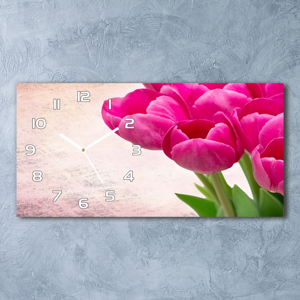 Horizontal wall clock Pink tulips