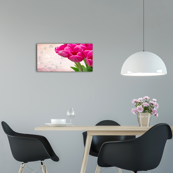 Horizontal wall clock Pink tulips