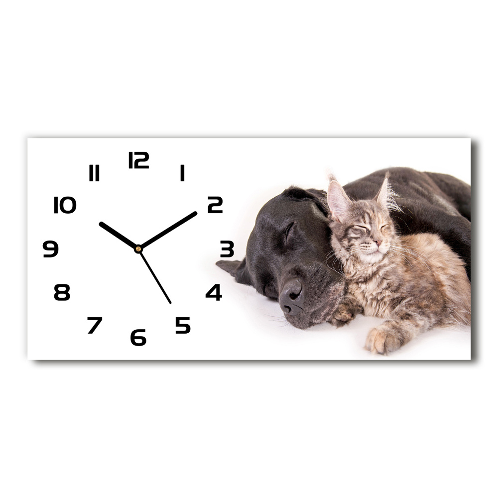 Horizontal wall clock Dog with a cat