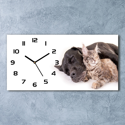 Horizontal wall clock Dog with a cat