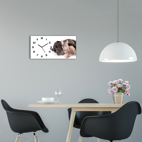 Horizontal wall clock Dog with a cat