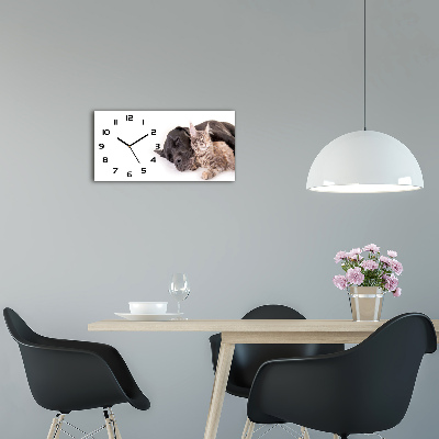 Horizontal wall clock Dog with a cat