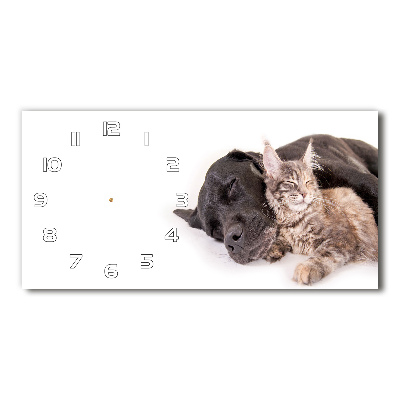 Horizontal wall clock Dog with a cat