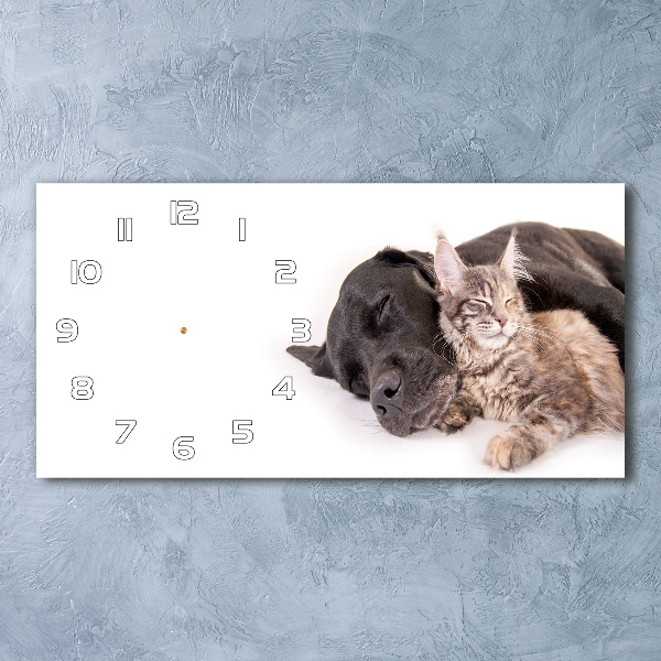 Horizontal wall clock Dog with a cat