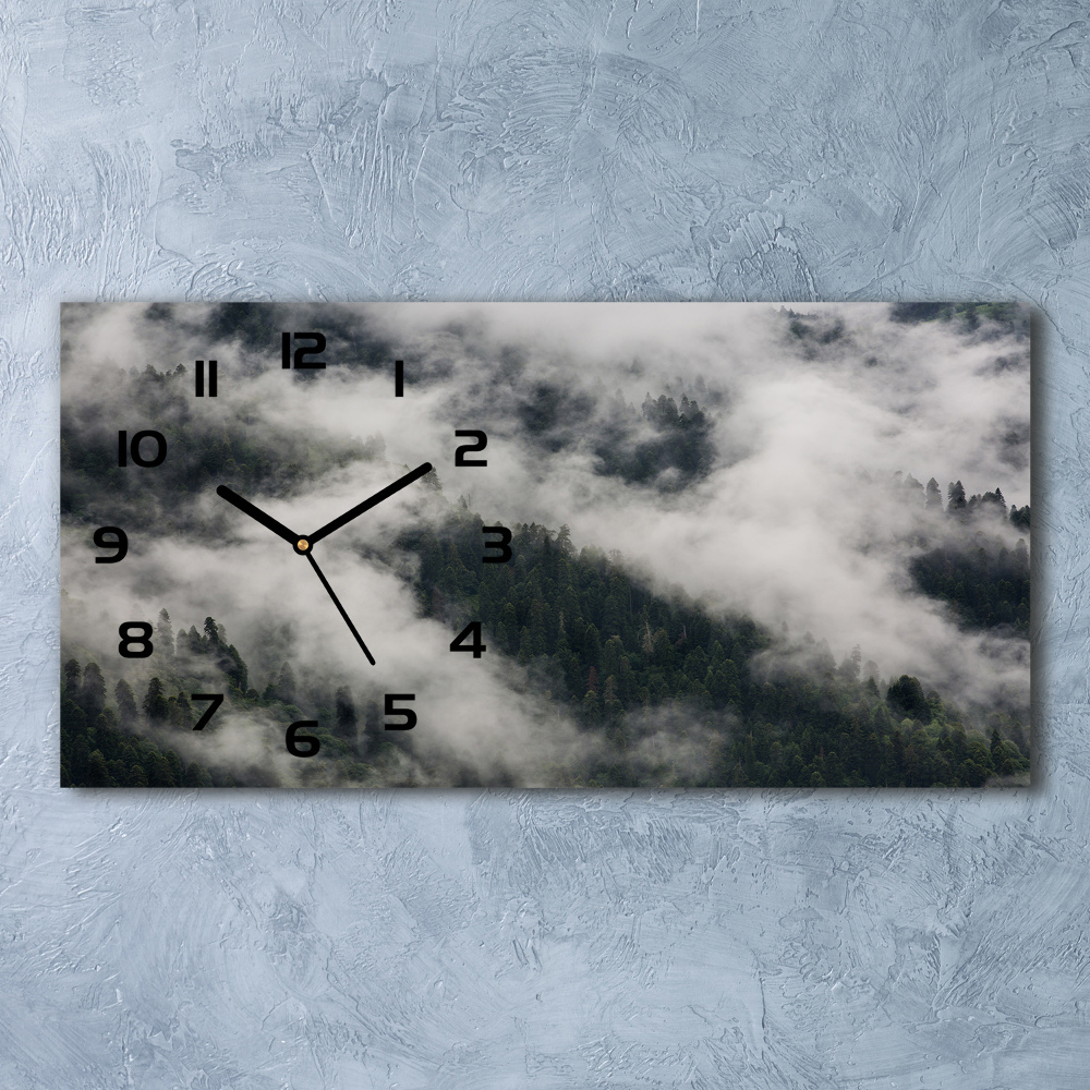 Horizontal rectangular wall clock Fog over the forest