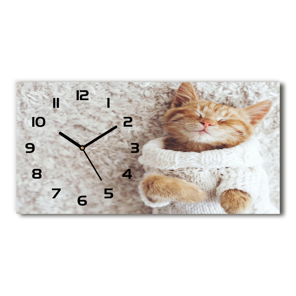 Horizontal wall clock A kitten in a sweater