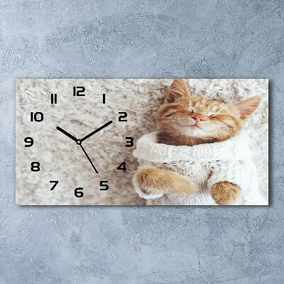 Horizontal wall clock A kitten in a sweater