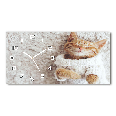 Horizontal wall clock A kitten in a sweater