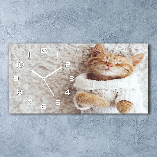 Horizontal wall clock A kitten in a sweater