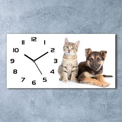 Horizontal rectangular wall clock Dog and cat