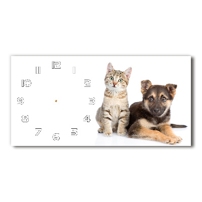 Horizontal rectangular wall clock Dog and cat