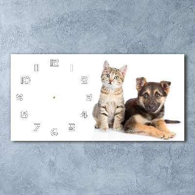 Horizontal rectangular wall clock Dog and cat