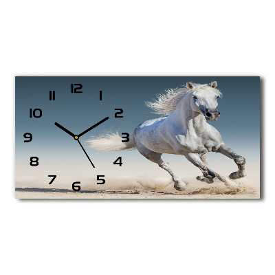 Horizontal wall clock White horse at a gallop