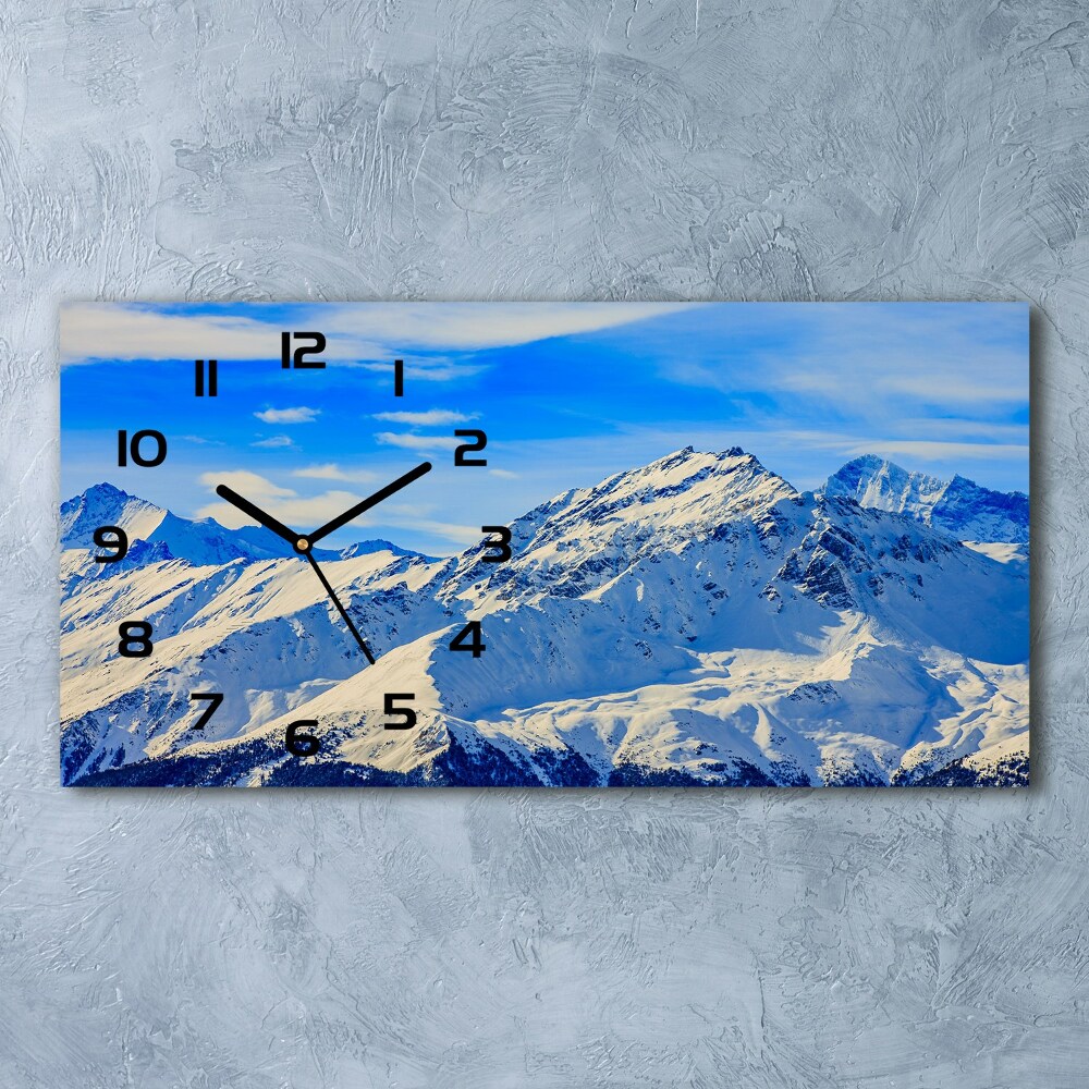 Horizontal rectangular wall clock Alps in winter