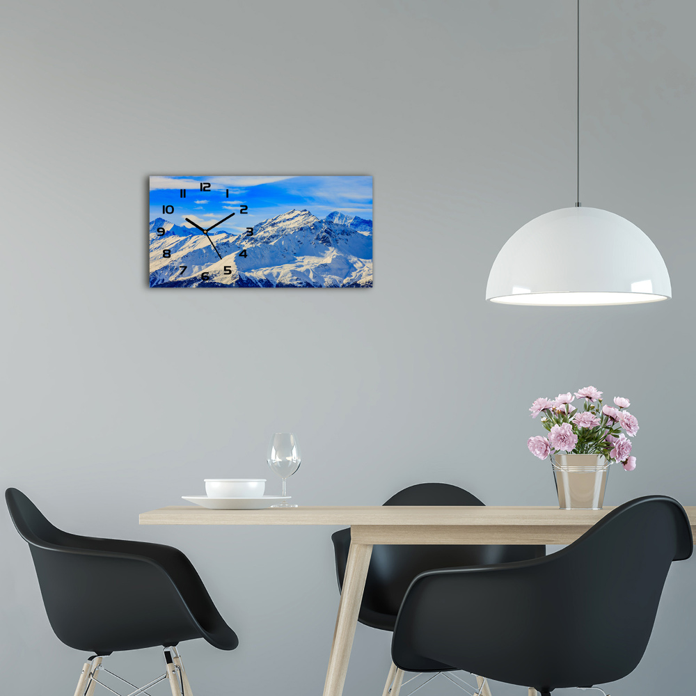 Horizontal rectangular wall clock Alps in winter