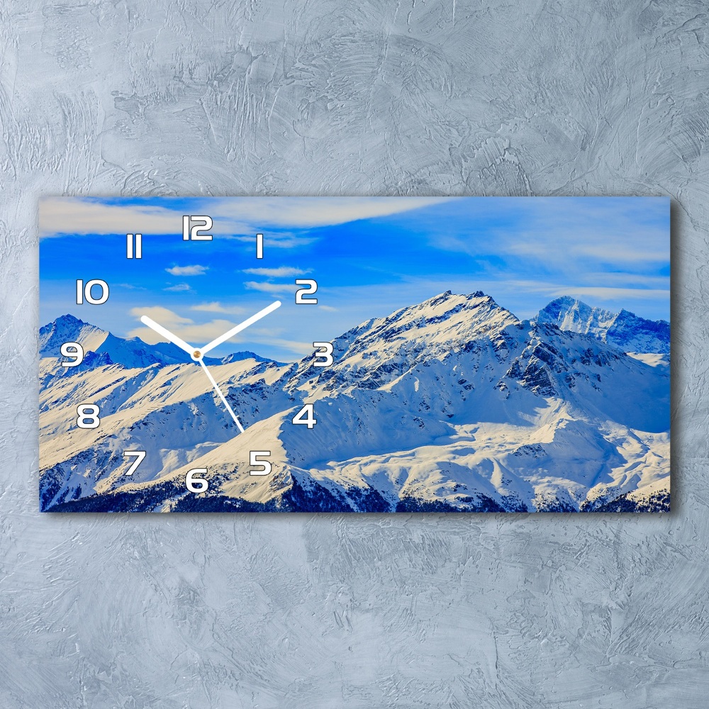 Horizontal rectangular wall clock Alps in winter