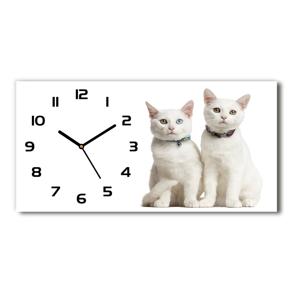 Horizontal rectangular wall clock White cats