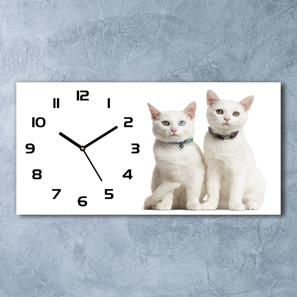 Horizontal rectangular wall clock White cats