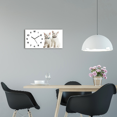 Horizontal rectangular wall clock White cats