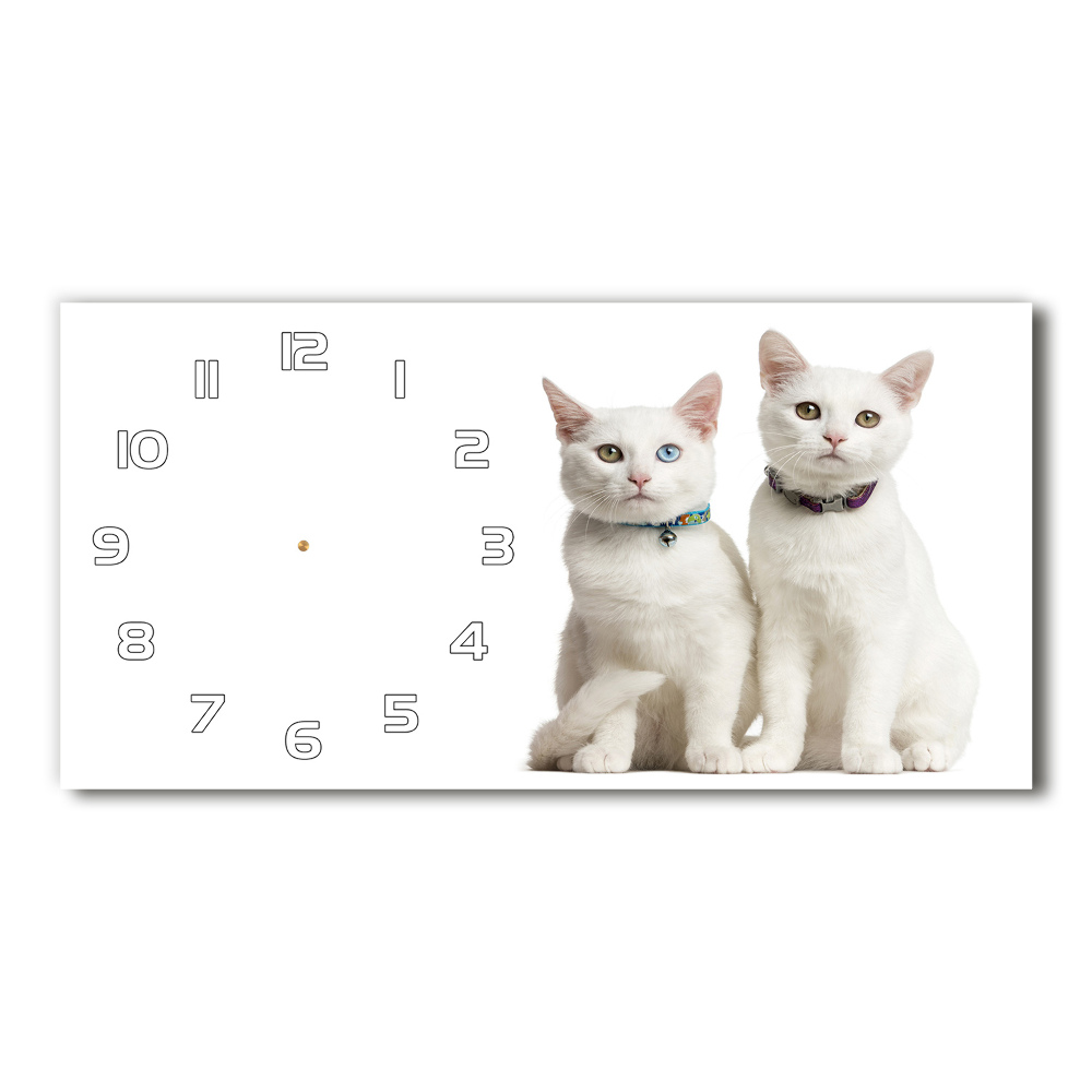 Horizontal rectangular wall clock White cats