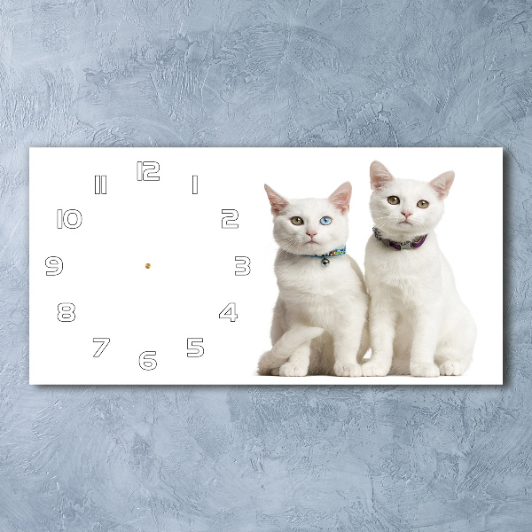 Horizontal rectangular wall clock White cats