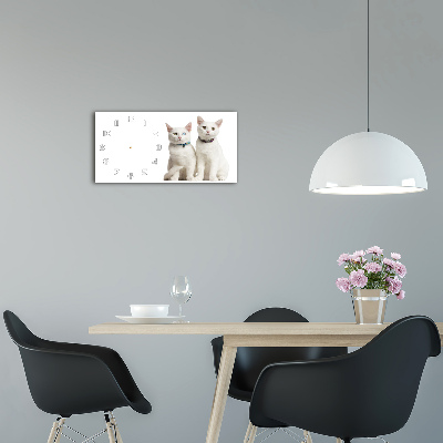 Horizontal rectangular wall clock White cats