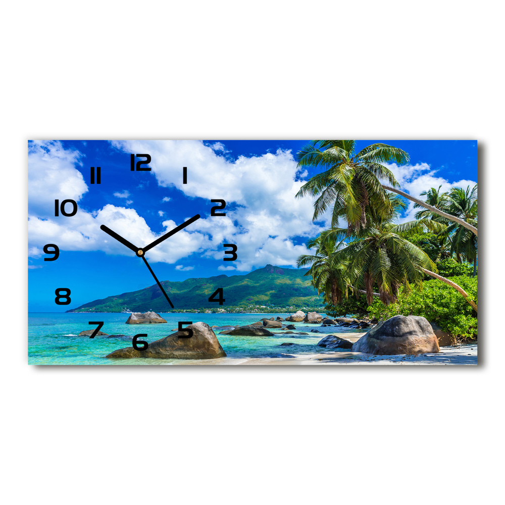 Horizontal rectangular wall clock Seychelles beach