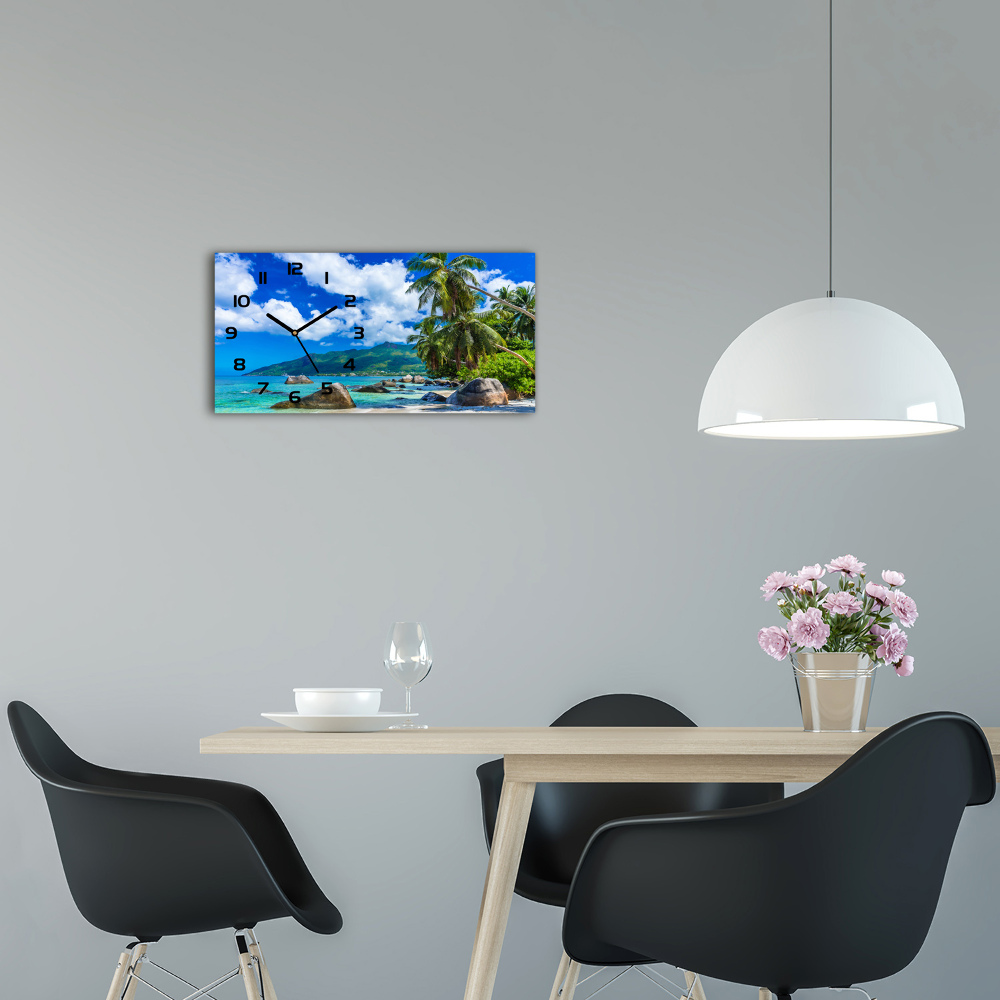 Horizontal rectangular wall clock Seychelles beach